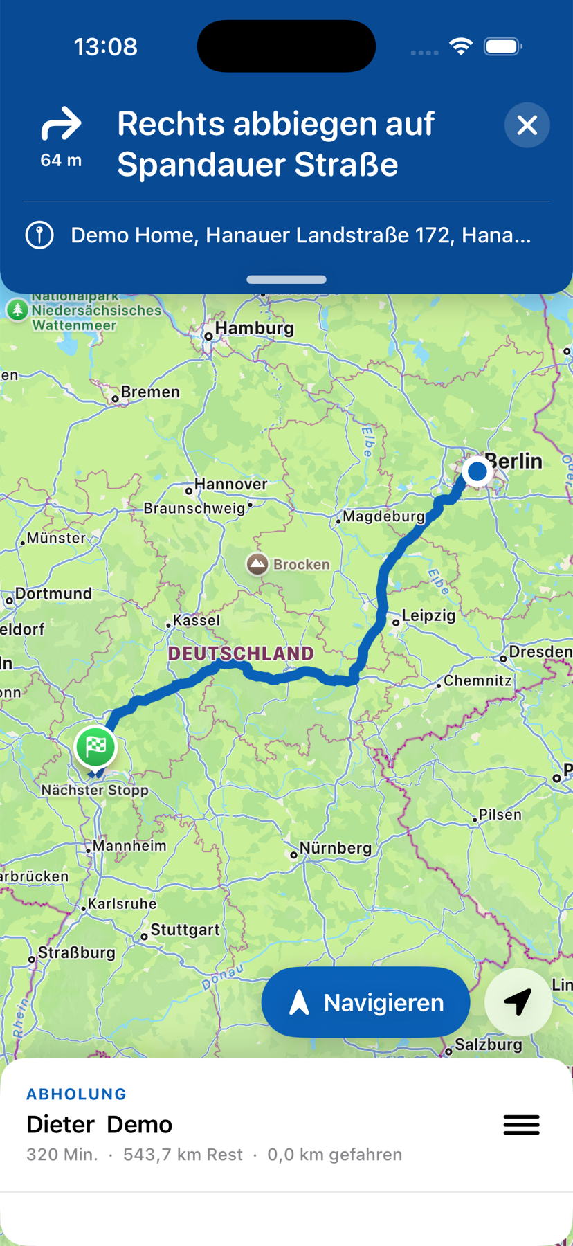 Navigation zur nächsten Abholung in der Fahrer-App