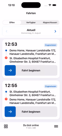 iOS Fahrer-App mit offenen Fahrten und direktem Fahrtstart